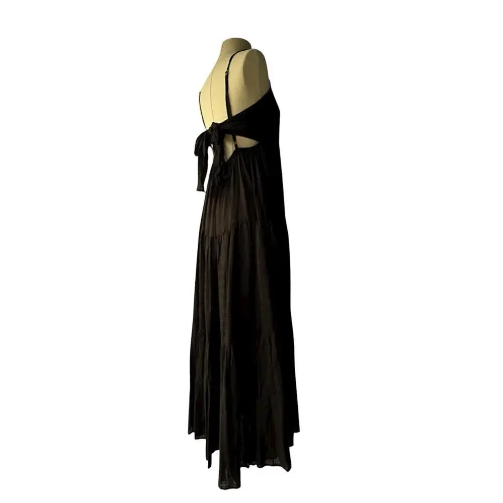 LSPACE Women’s Medium Black Tiered Maxi Dress Open Back Tie Bow Summer Boho Midi - Picture 5 of 9